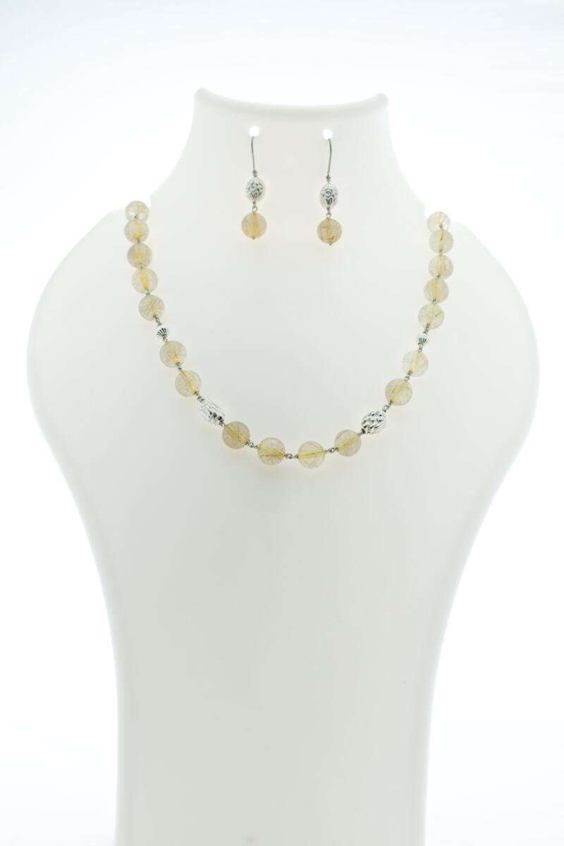 Black & Gold Rutile Quartz Silver Statement Necklace