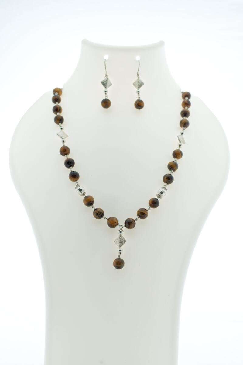 Chatoyant Tiger's Eye & 925 Silver Beaded Necklace