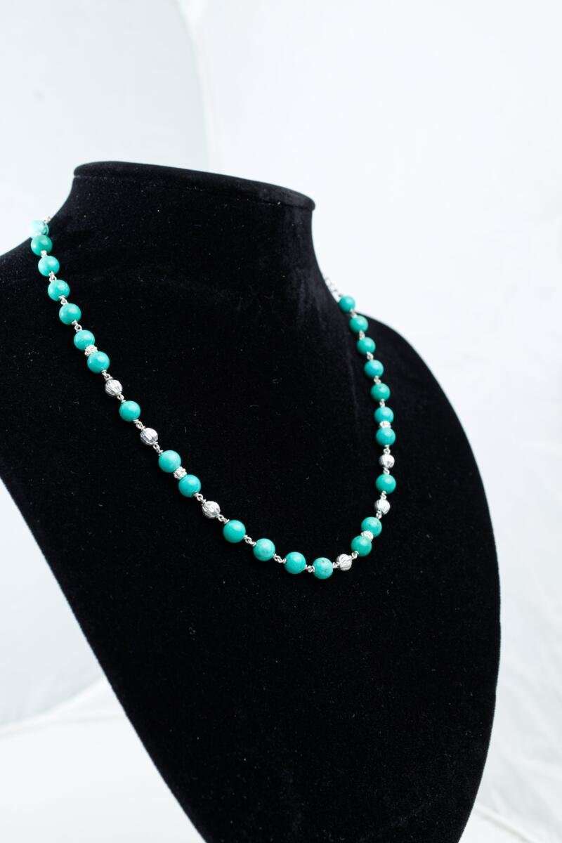 Turquoise & Ornate Sterling Silver Ball Necklace