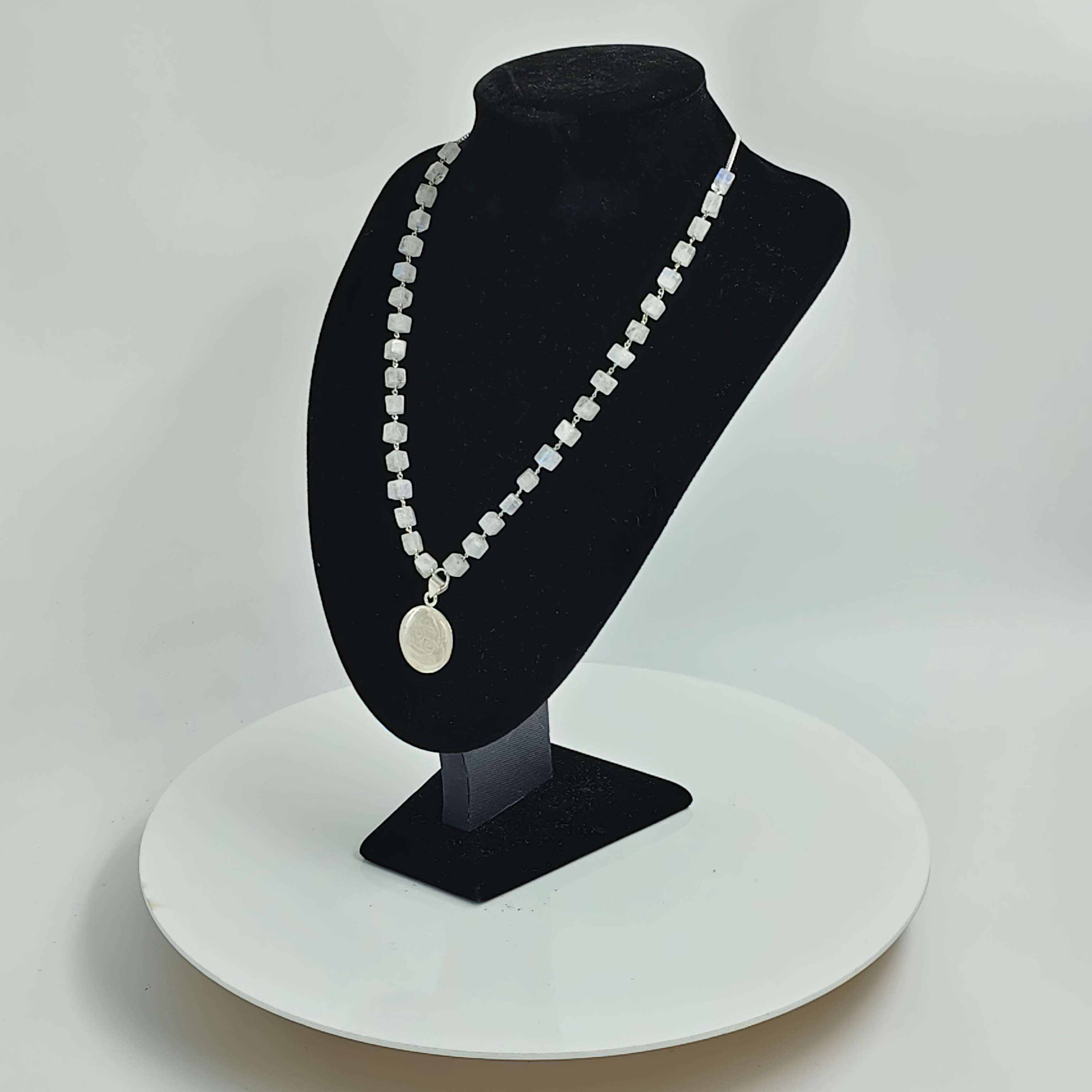 Cancer Zodiac Rainbow Moonstone Silver Pendant Necklace