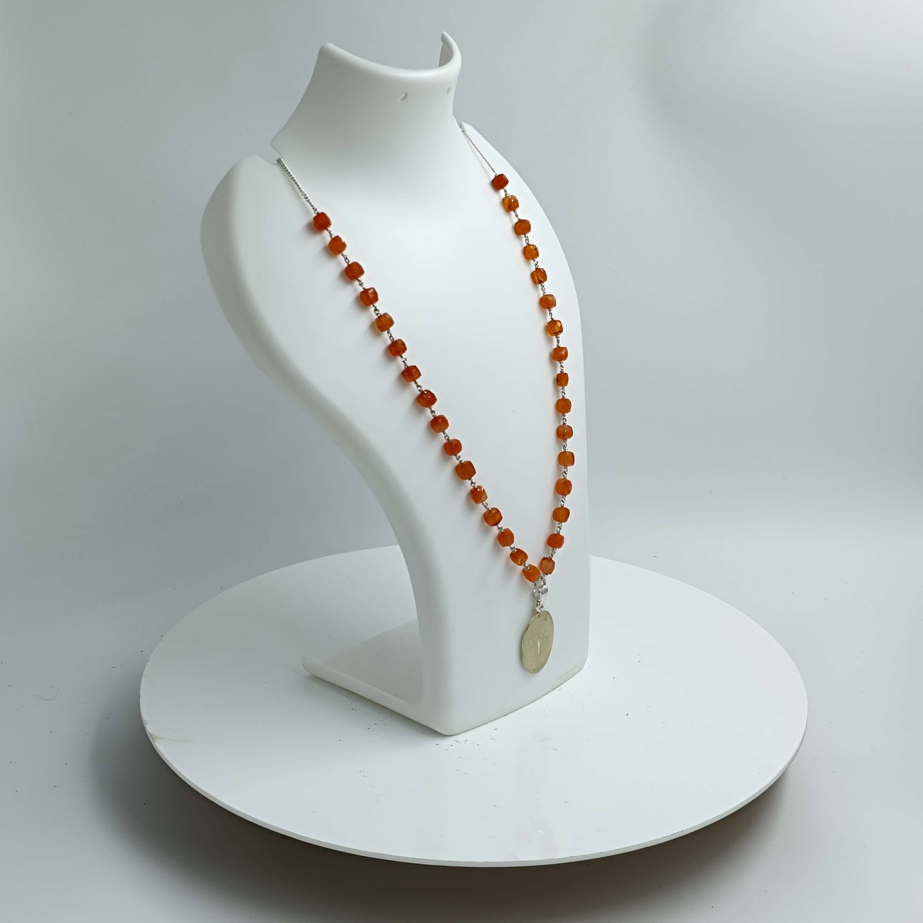 Aries Zodiac Fiery Carnelian Sterling Silver Necklace