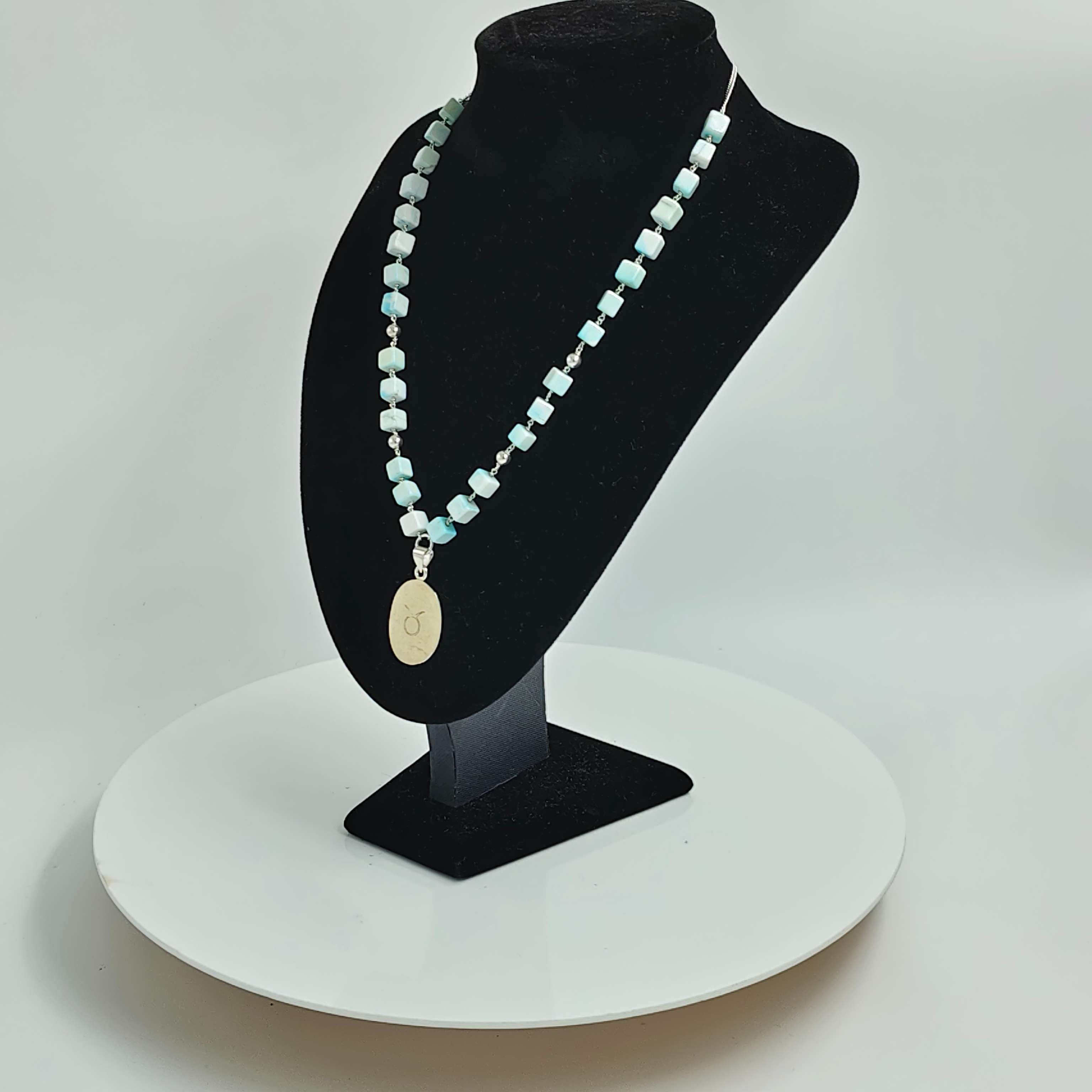 Taurus Zodiac Opal Cube & Sterling Silver Necklace
