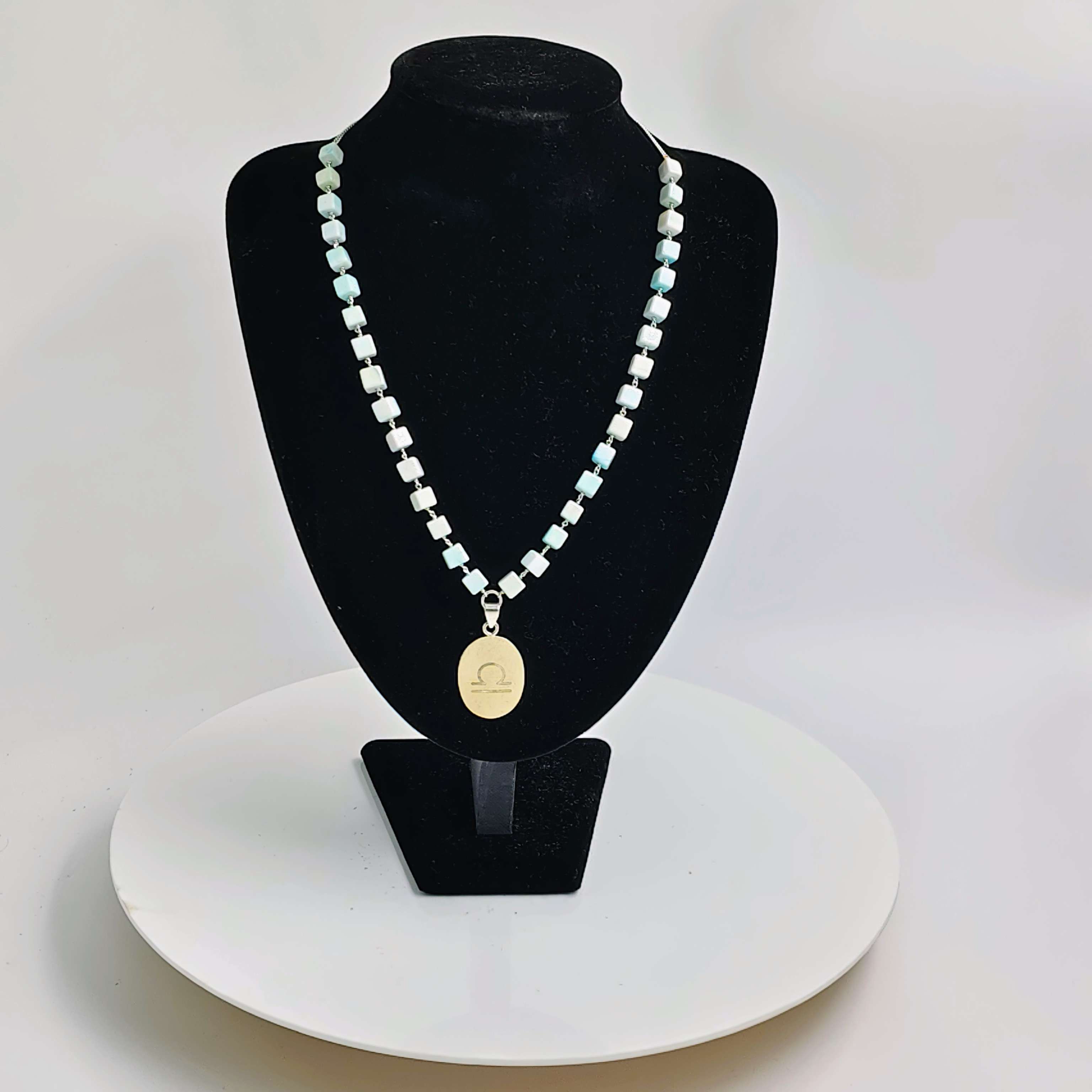 Libra Zodiac Iridescent Opal & Silver Bead Necklace