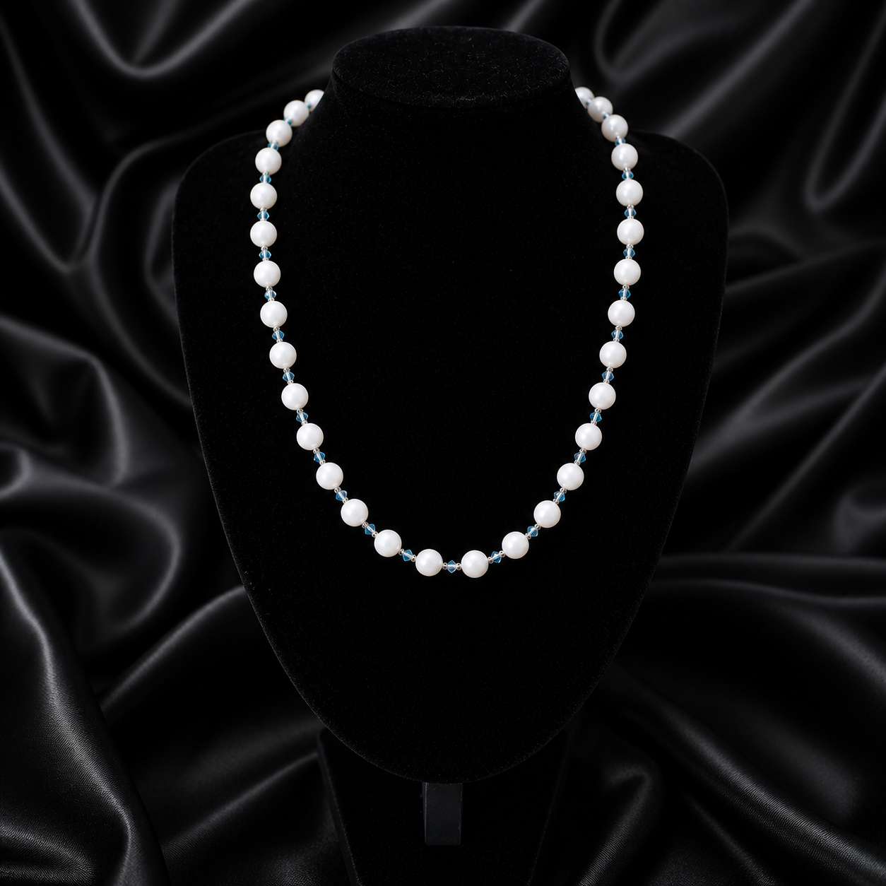 Freshwater Pearl & Neon Blue Apatite Silver Necklace