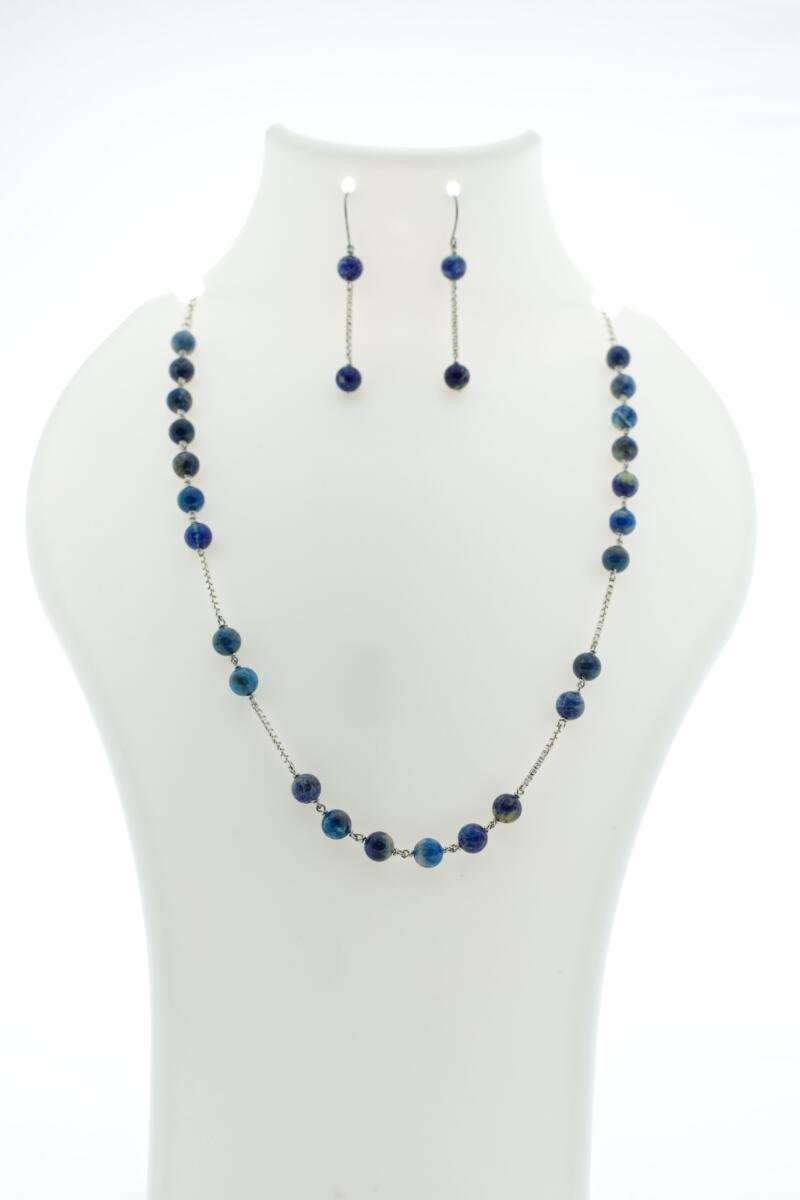 Deep Royal Sodalite & 925 Silver Beaded Necklace