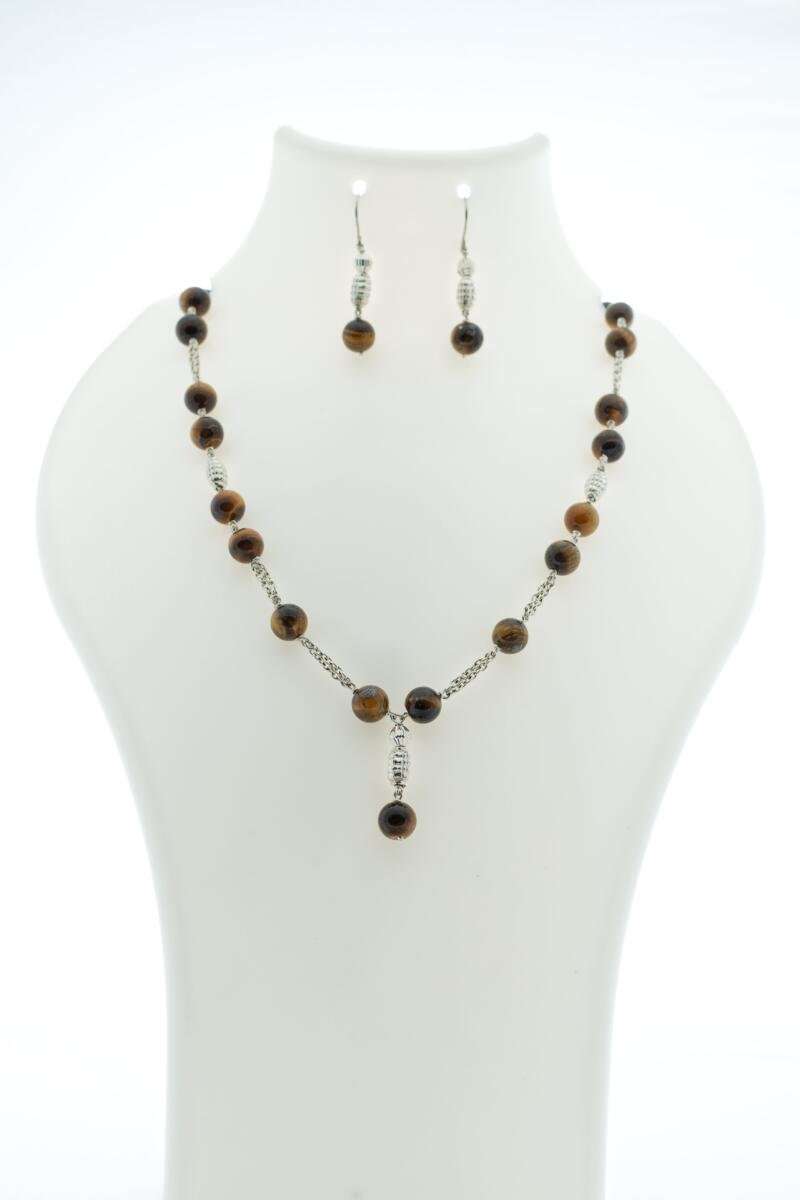 Golden Tiger's Eye & Black Onyx Silver Duo Necklace