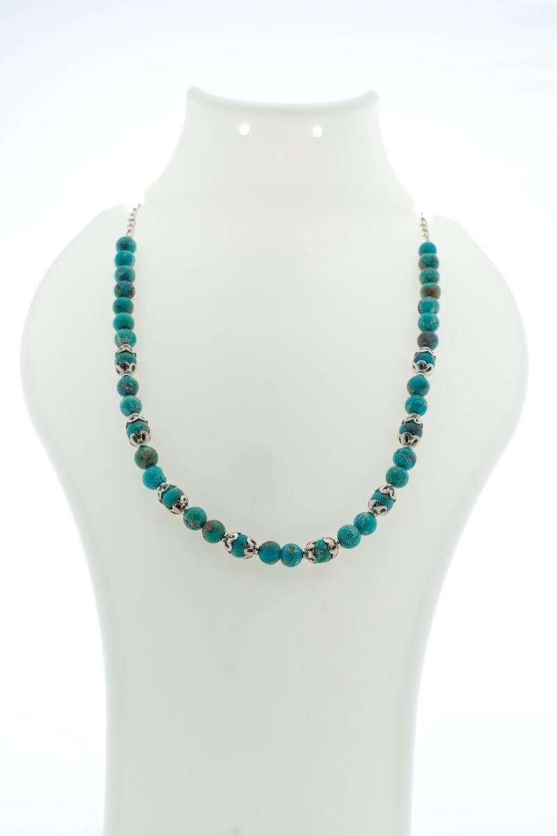 faceted Turquoise Rondelle & Silver Collar Necklace