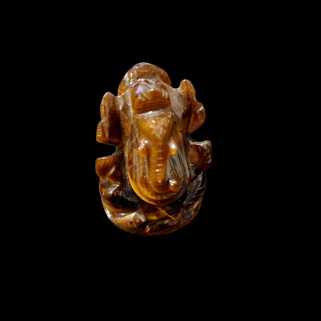 Natural Golden Tiger's Eye Carved Ganesha Idol