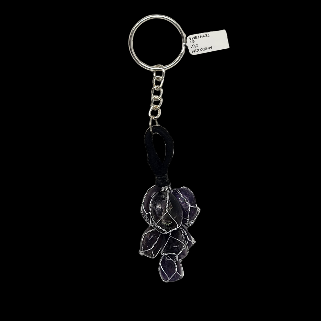 Natural Amethyst Crystal Grape Cluster Energized Keychain
