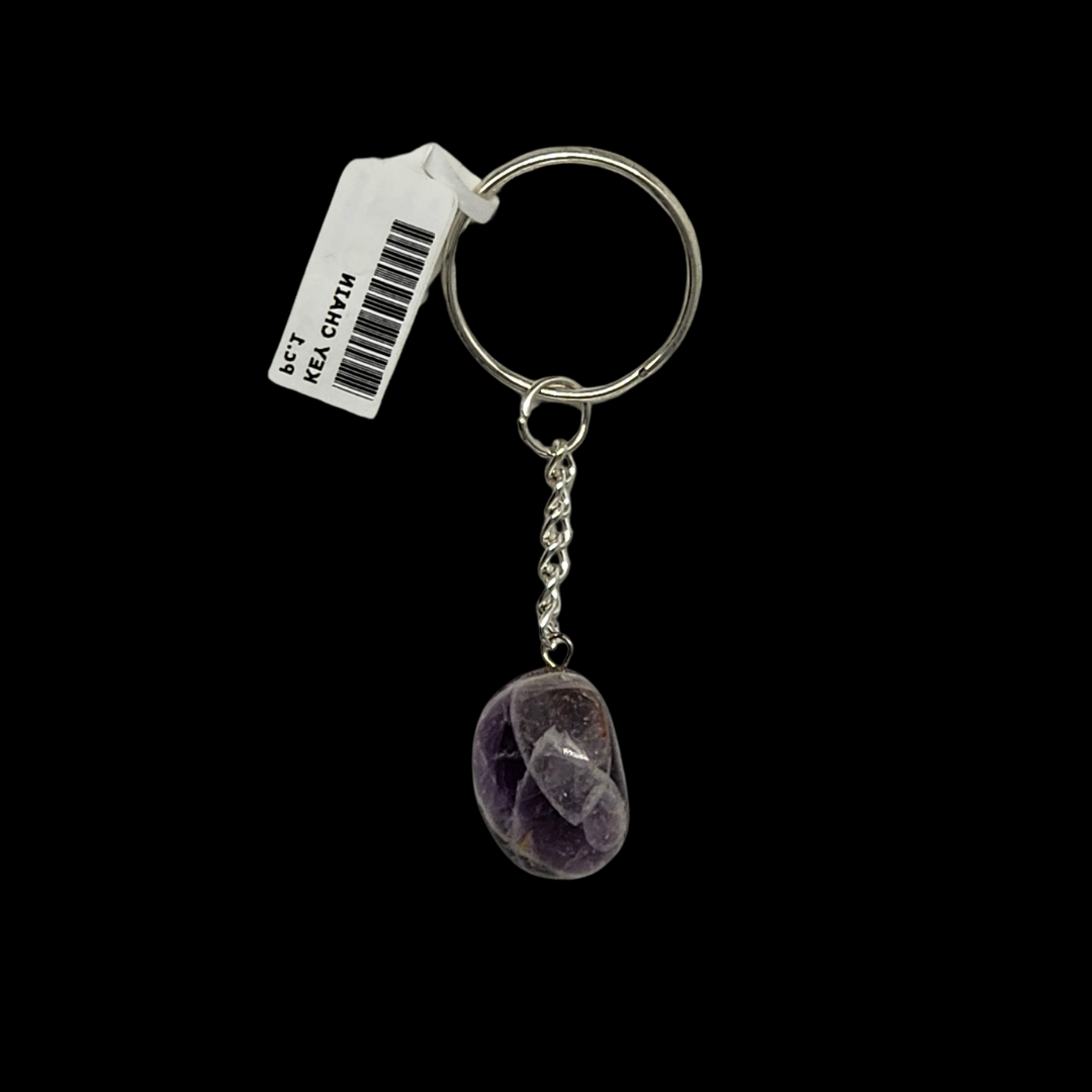 Natural Amethyst Crystal Tumbled Bead Energized Keychain