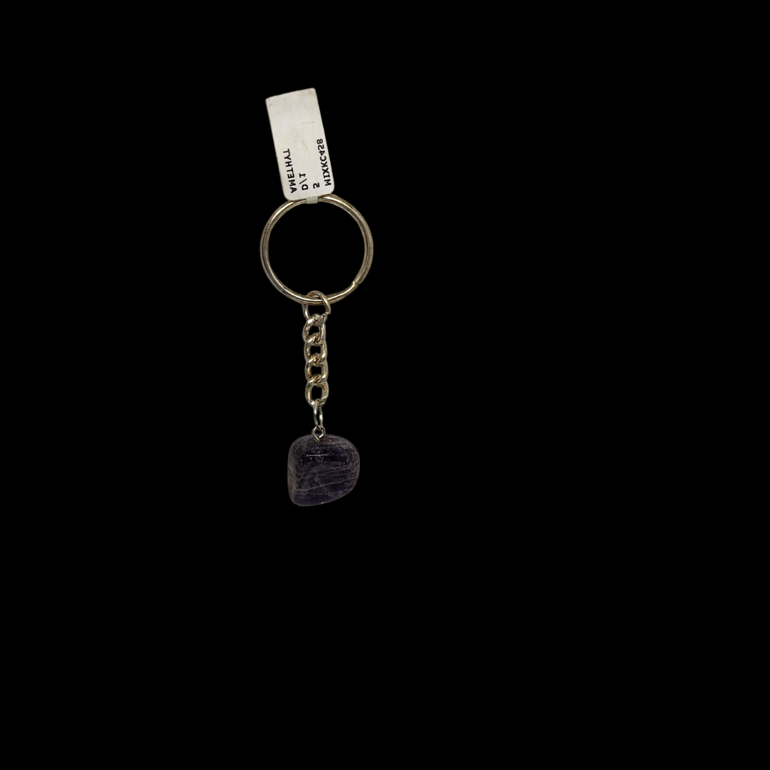 Natural Black Tourmaline Crystal Tumbled Bead Energized Keychain