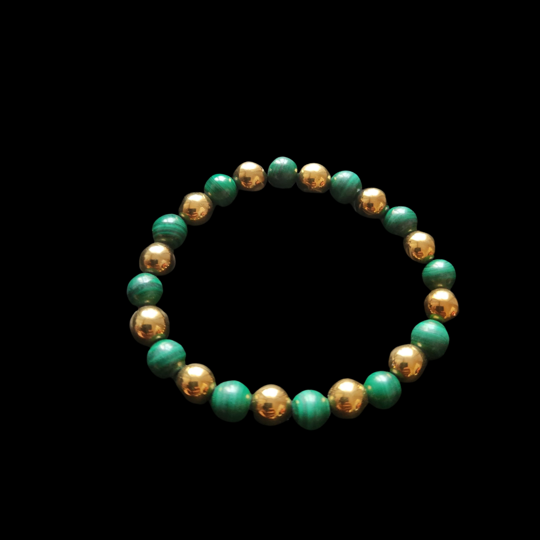 Natural Magnetic Metallic Hematite & Green Malachite Duo Bracelet