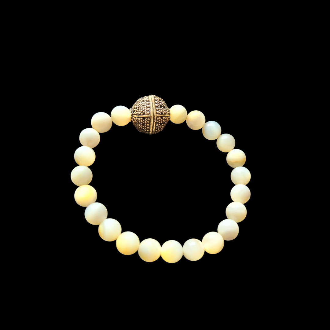 Natural Mother of Pearl with Gold-Tone Silver Bead Bracelet