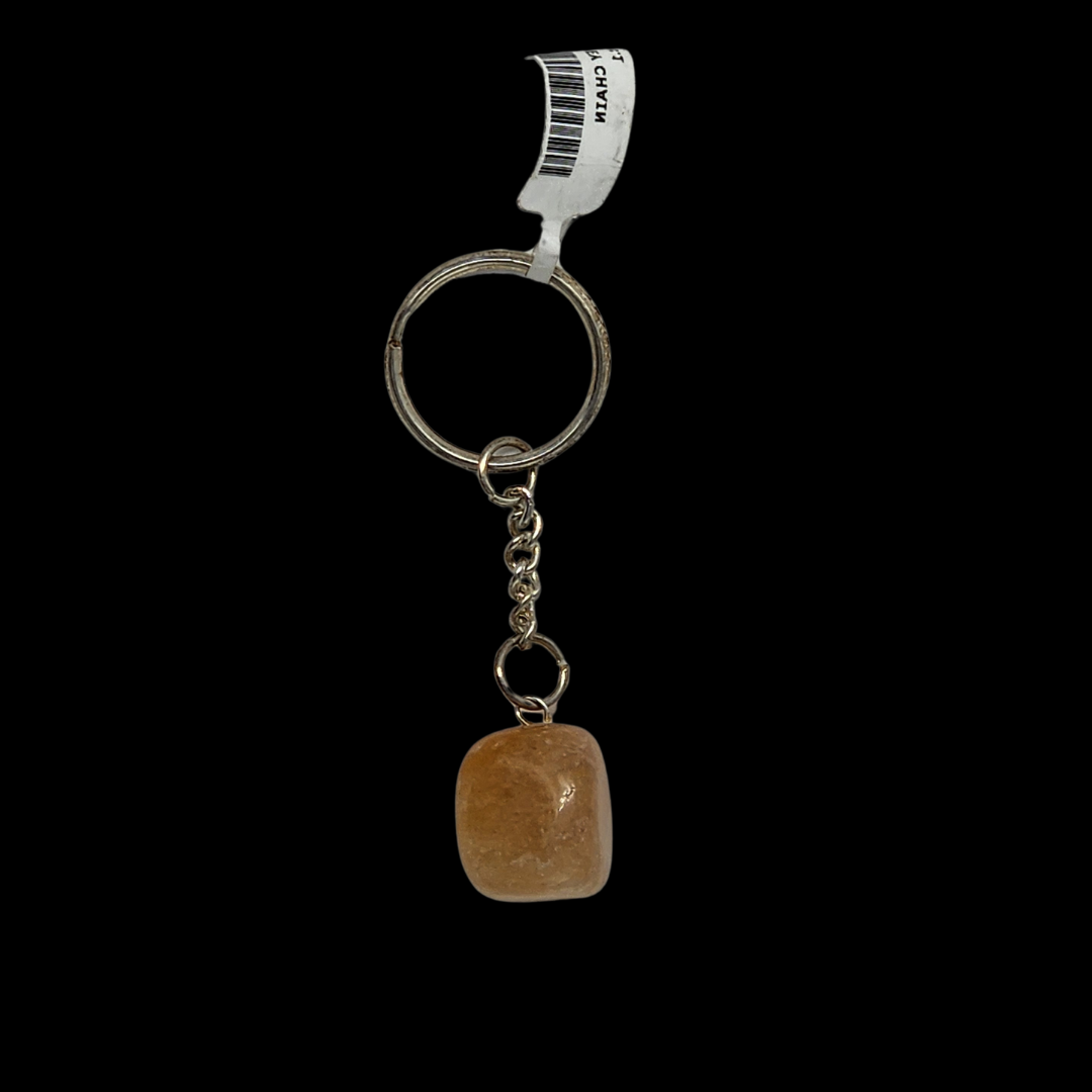 Natural Orange Aventurine Crystal Tumbled Bead Energized Keychain
