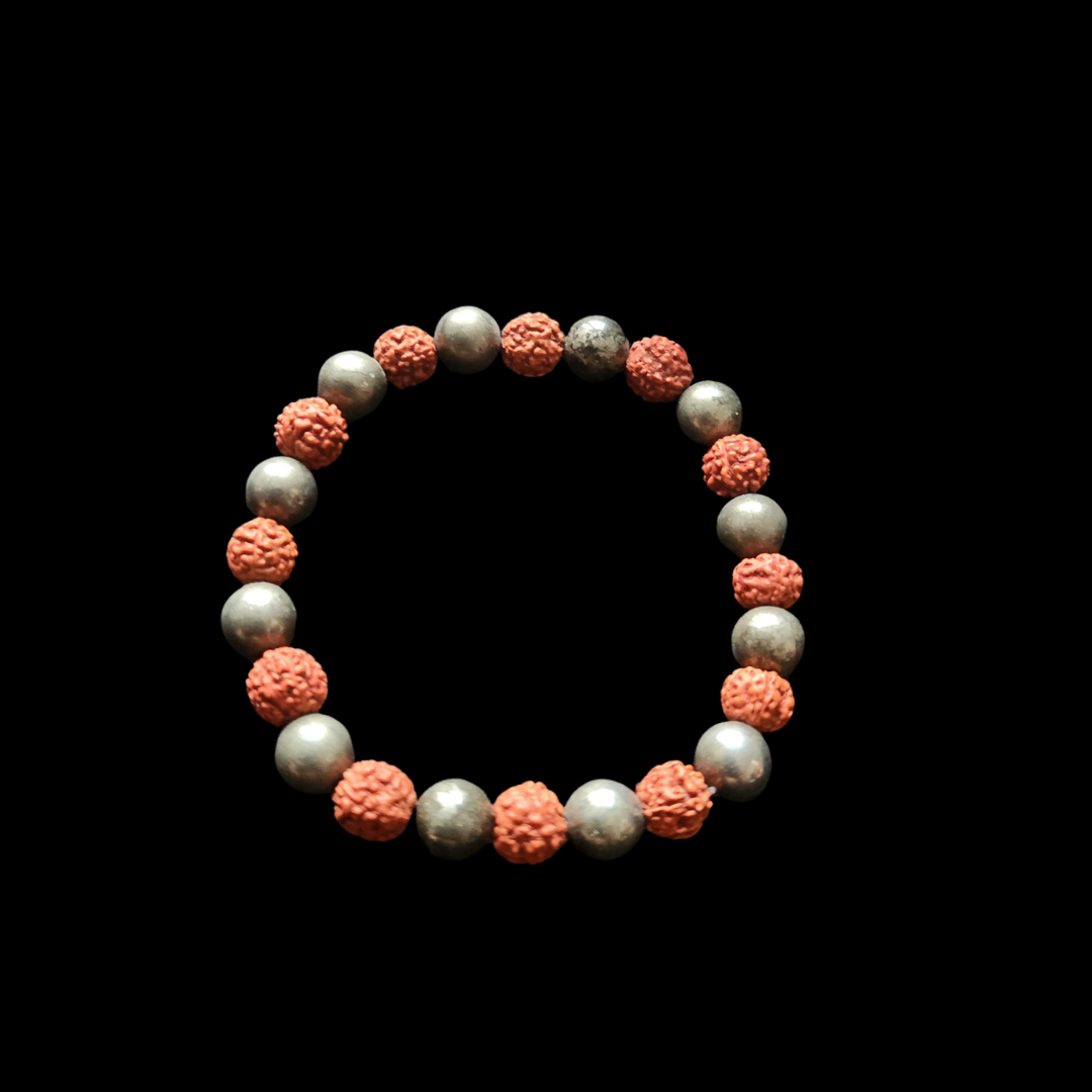 Natural Golden Pyrite & Sacred Rudraksha Power Strand