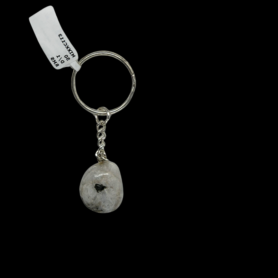 Natural Rainbow Moonstone Crystal Tumbled Bead Energized Keychain