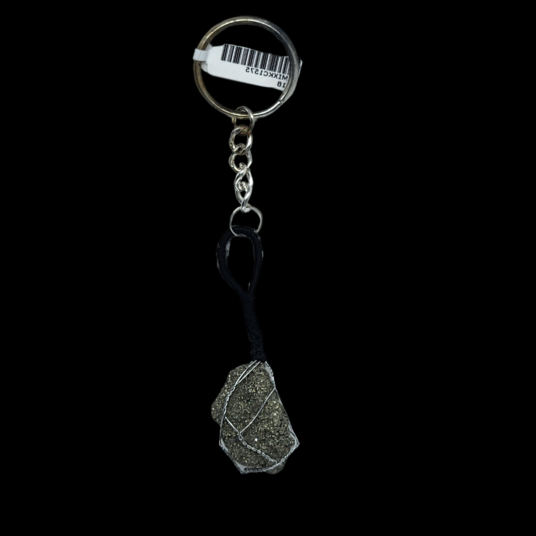 Natural Golden Pyrite Crystal Raw Cluster Energized Keychain