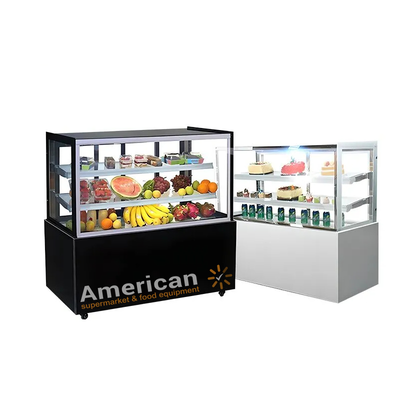 Supermarket Front Open Sliding Door Square Bakery Showcase Chiller