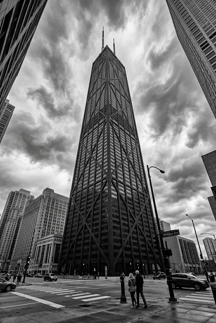 Chicago - Illinois, Hancock Building - Chicago, Black And White
