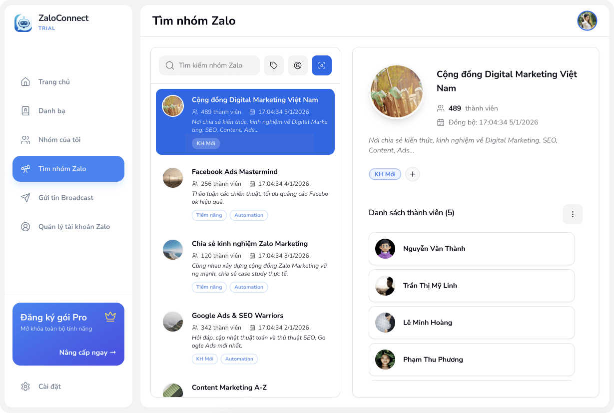Quản lý nhóm Zalo