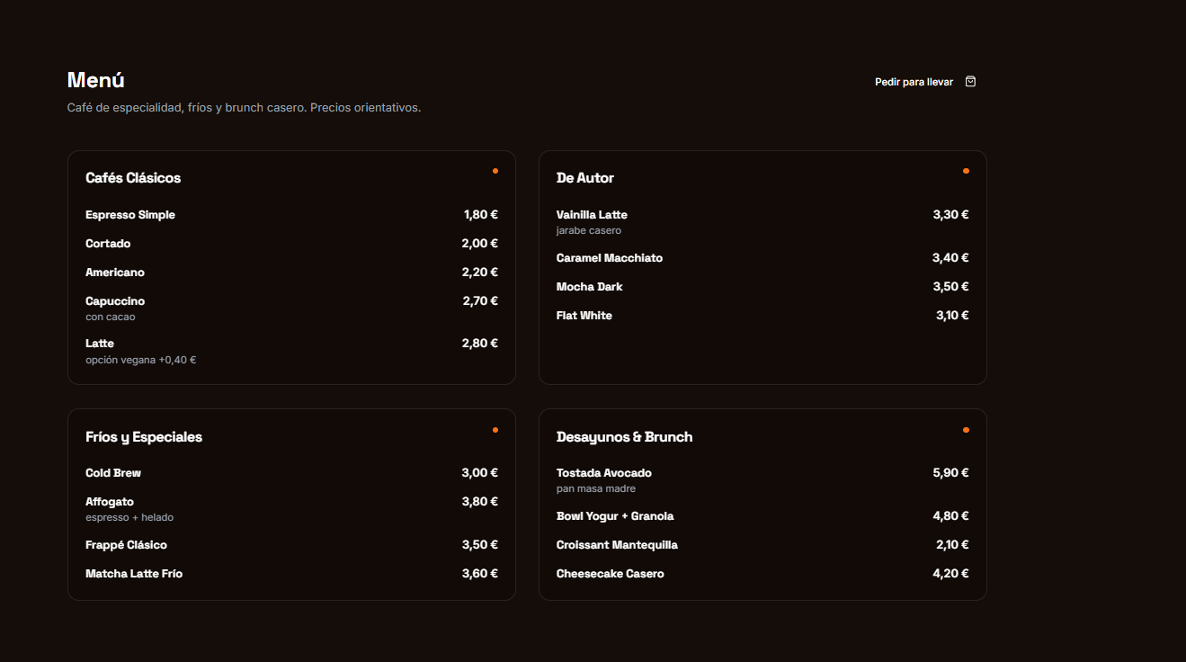 Coffee shop website screenshot 3