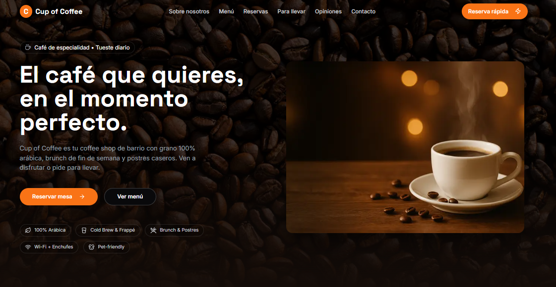 Coffee shop website screenshot 1