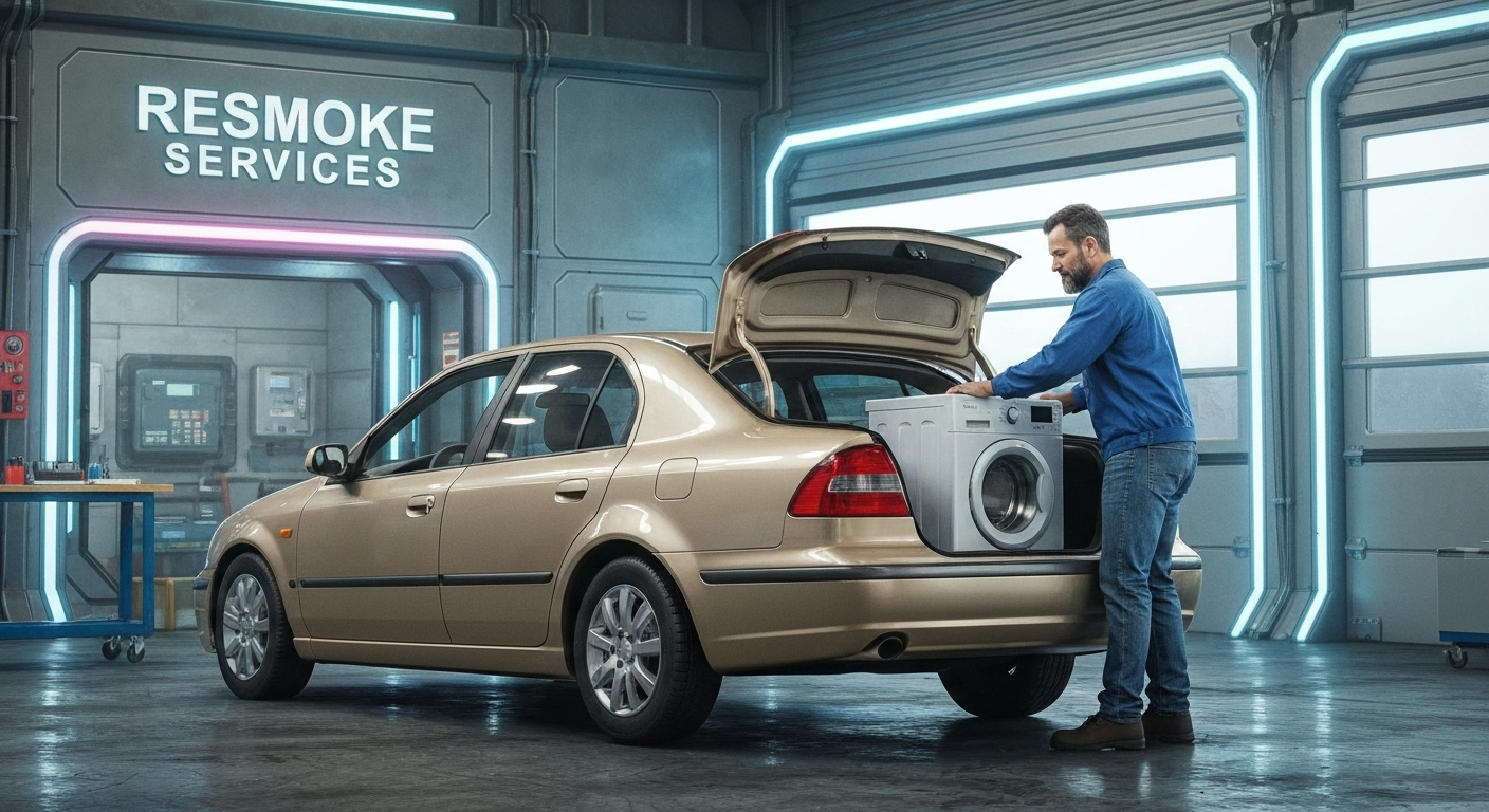 Repair workshop with tools and appliances