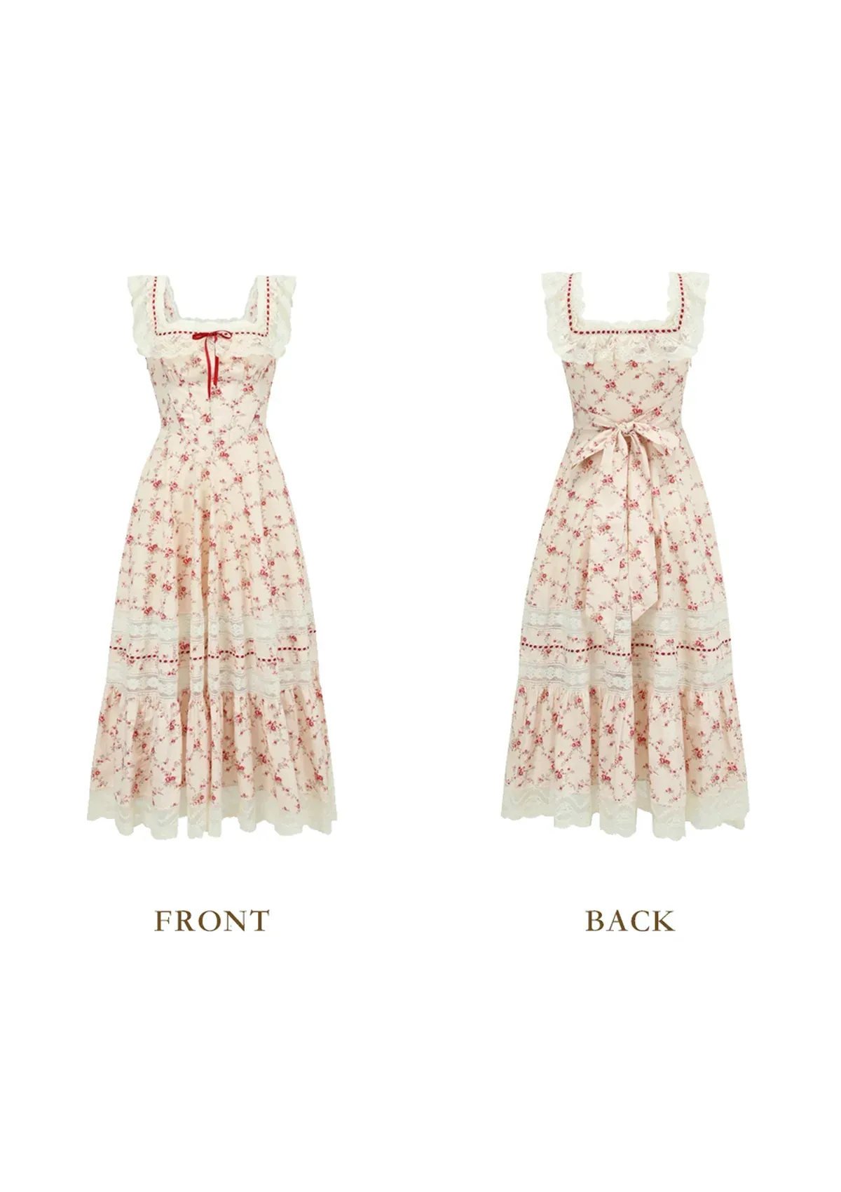 LaceMade Red Garnet Corset Dress XS Floral Lace Midi New thumbnail 2