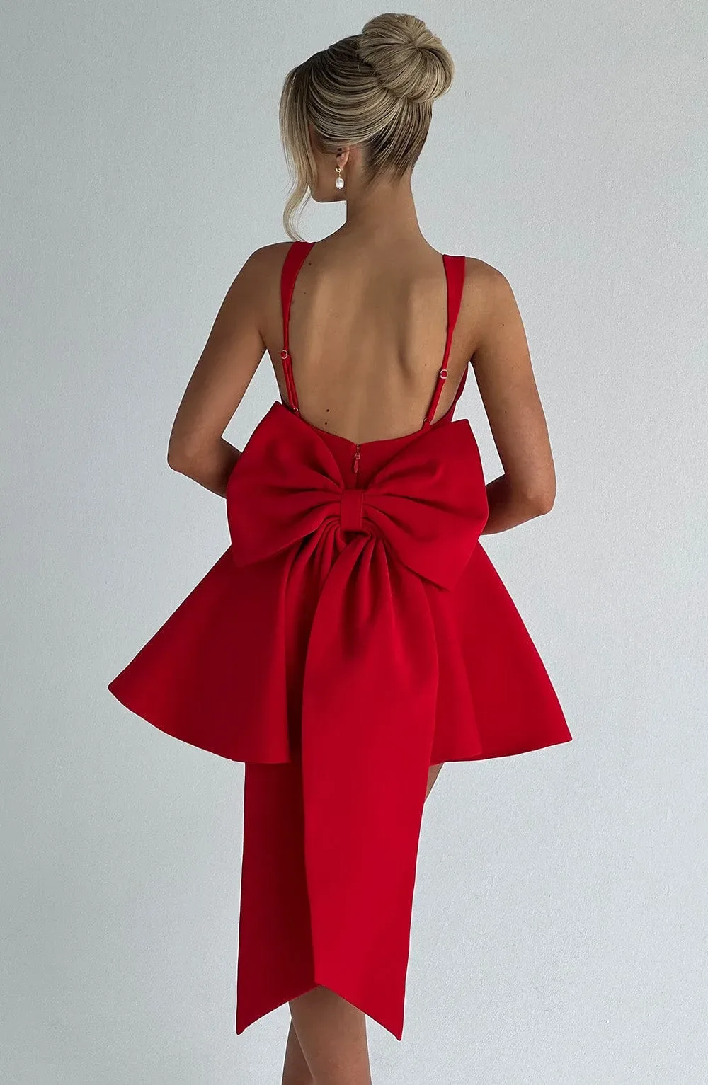 Babyboo Fashion Rue Red Mini Dress with Large Back Bow Square Neck thumbnail 2