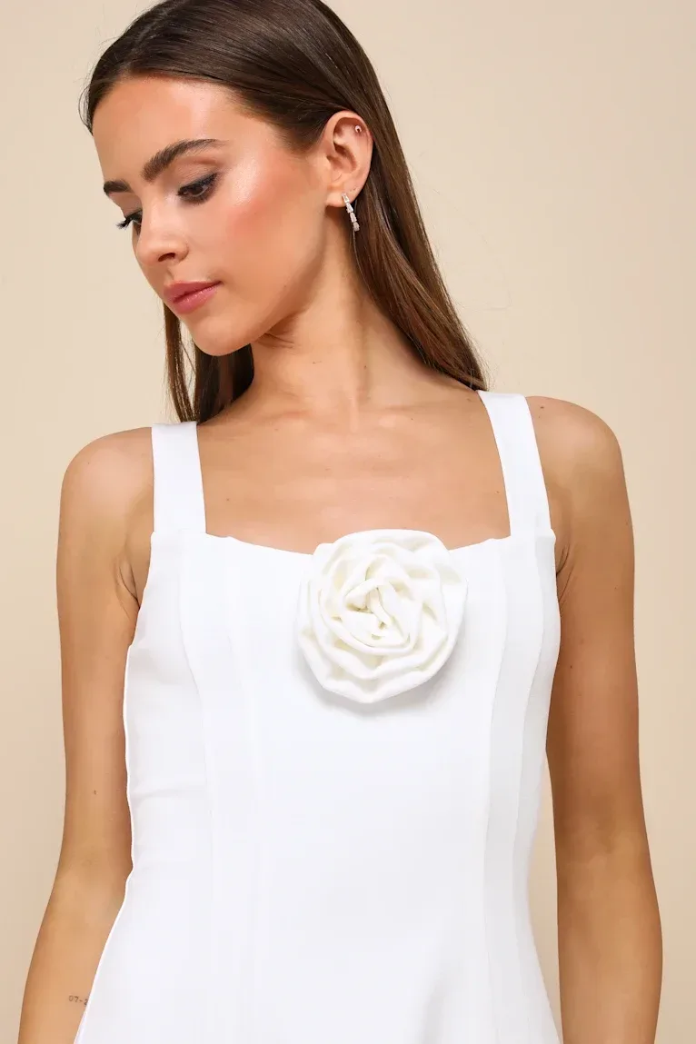 Lulus White Rosette A-Line Mini Dress Women's XL thumbnail 4
