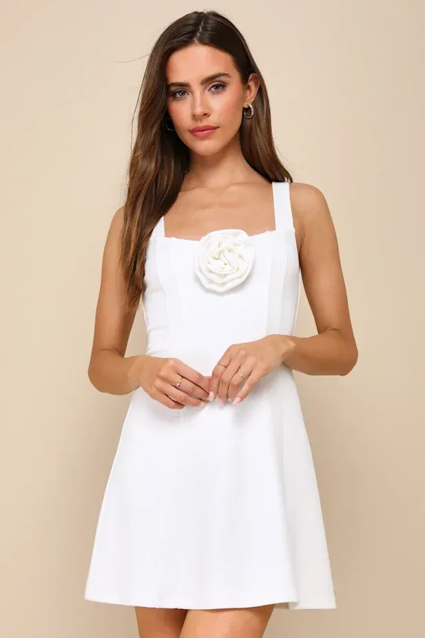 Lulus White Rosette A-Line Mini Dress Women's XL