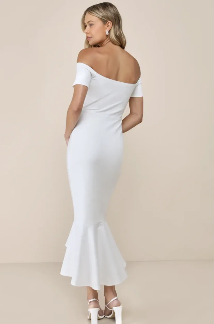 Lulus White Off-Shoulder Sweetheart Mermaid Midi Dress XL NWT thumbnail 2