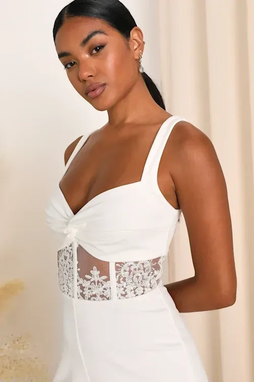 Lulus White XL Twist-Front Bustier Sheer Lace Jumpsuit thumbnail 3