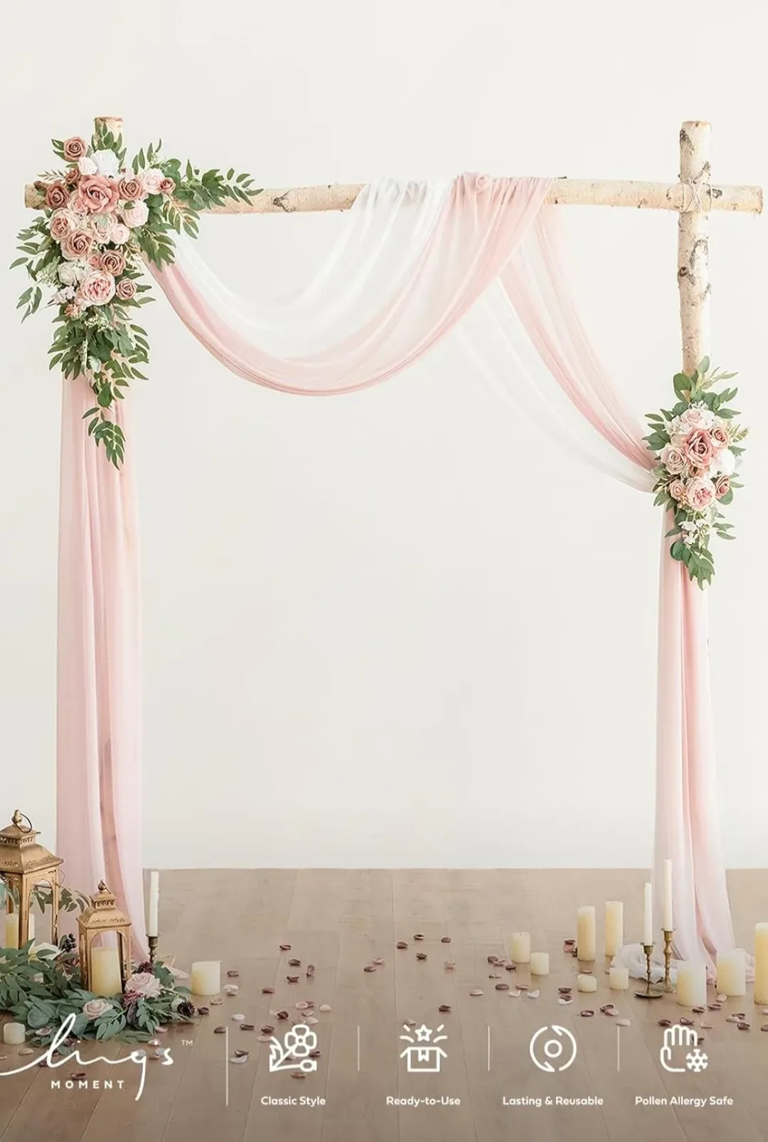 Ling's Moment Artificial Flowers Combo Box Set Dusty Rose Eucalyptus With Matching Chiffon Drape thumbnail 3
