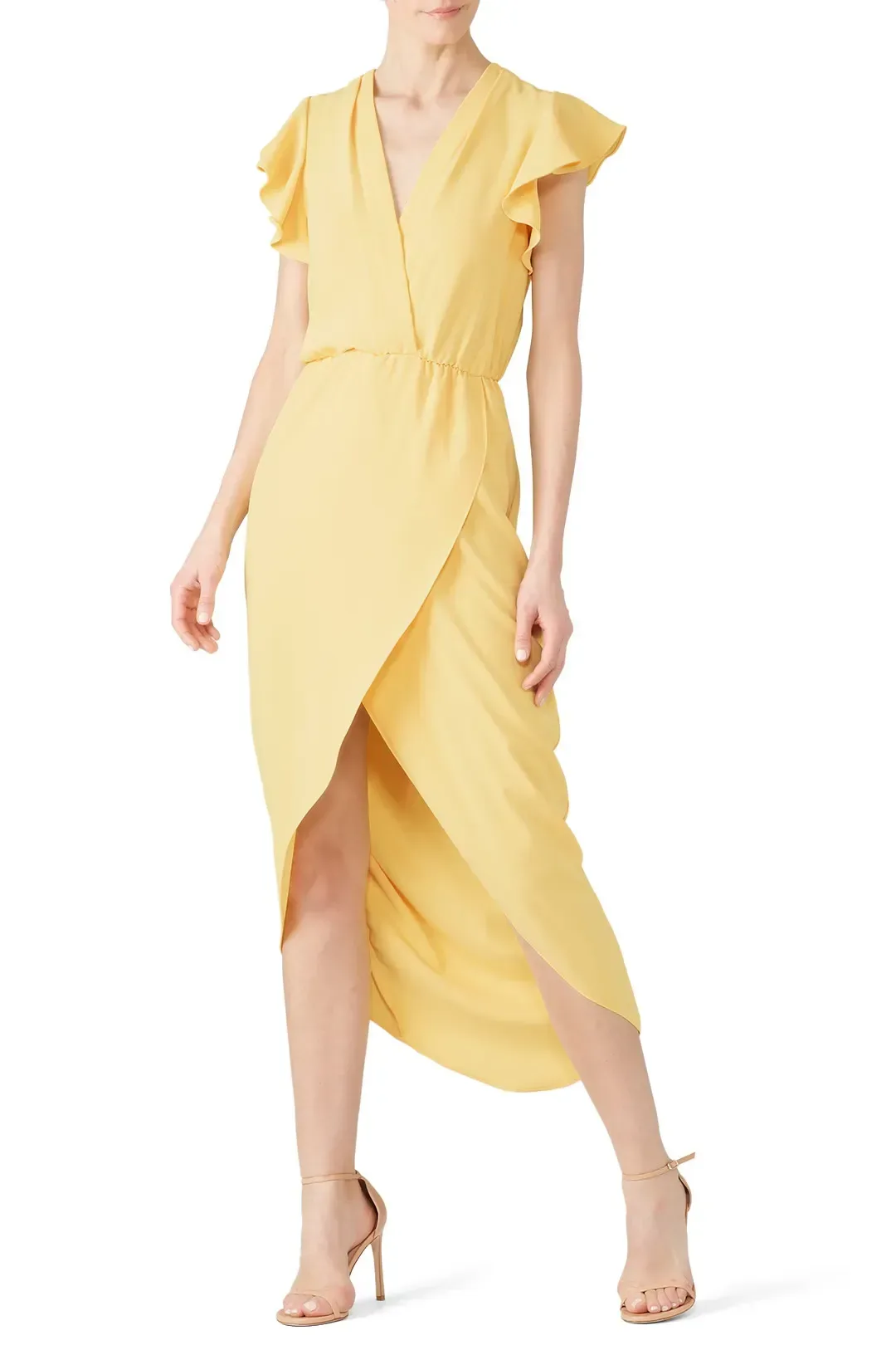 Amanda Uprichard Martinique Yellow Faux Wrap Midi Dress 1X thumbnail 3