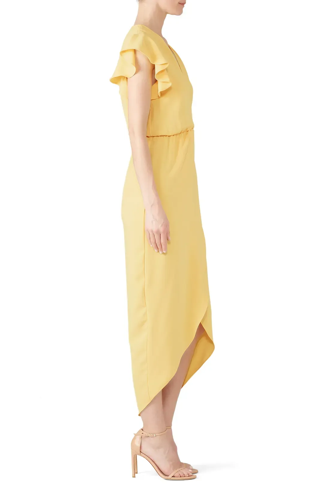 Amanda Uprichard Martinique Yellow Faux Wrap Midi Dress 1X thumbnail 4
