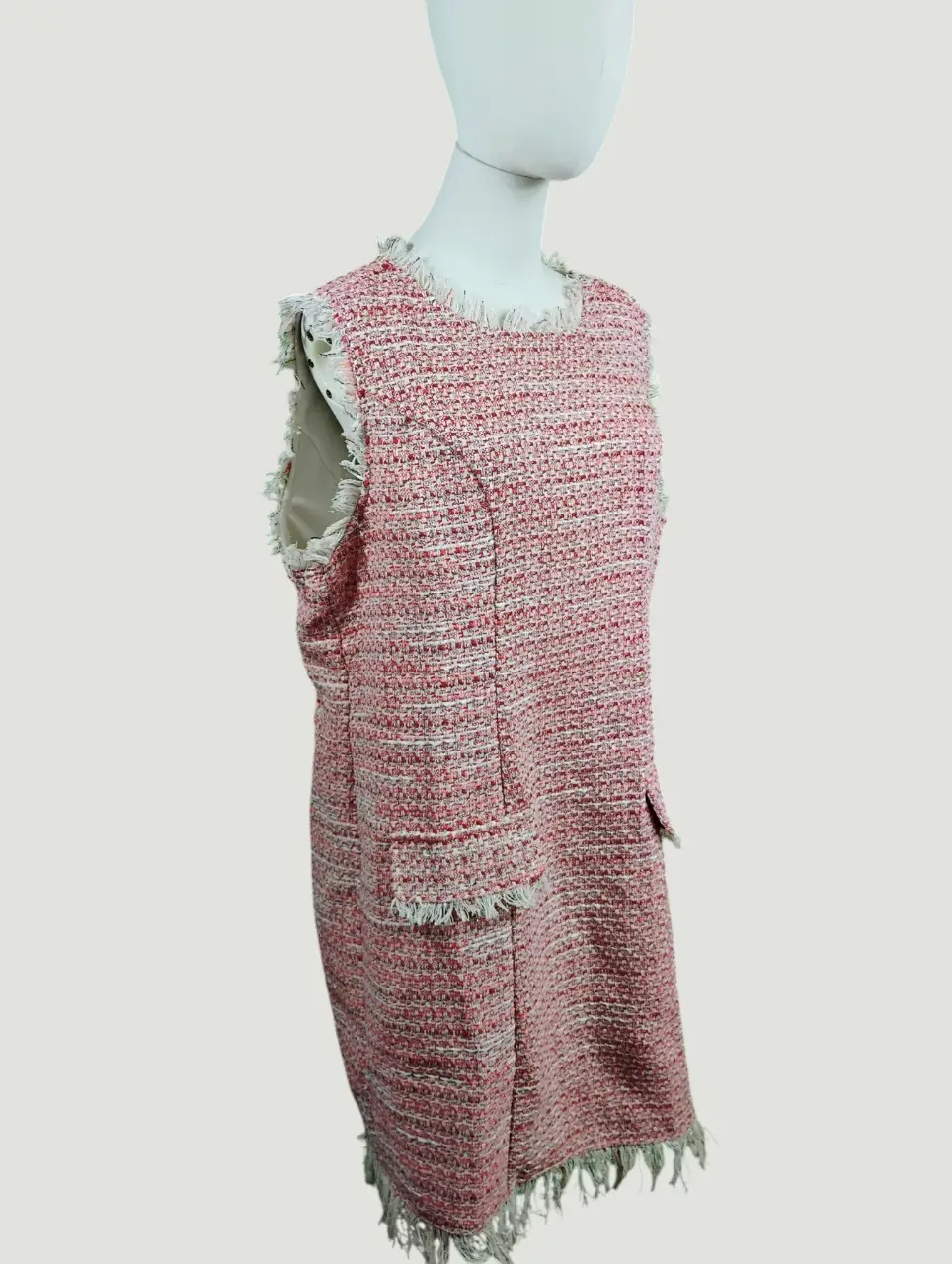 Fate Curve Womens 1X Pink Tweed Fringe Sleeveless Shift Dress thumbnail 2
