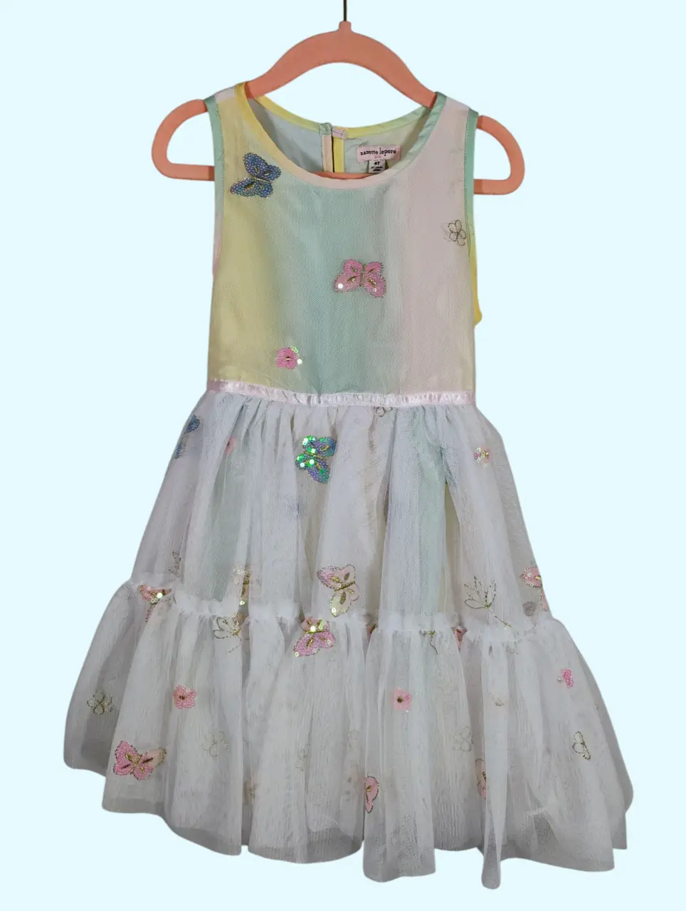 Nanette Lepore Girls 4T Pastel Rainbow Sequin Butterfly Tulle Dress