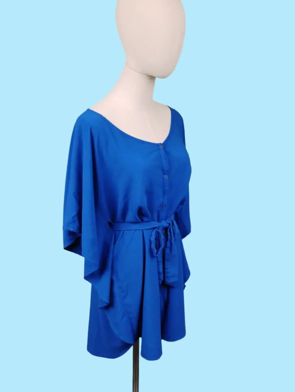 Jack Women's Royal Blue Batwing Sleeve Blouse Top Belted Size L thumbnail 3