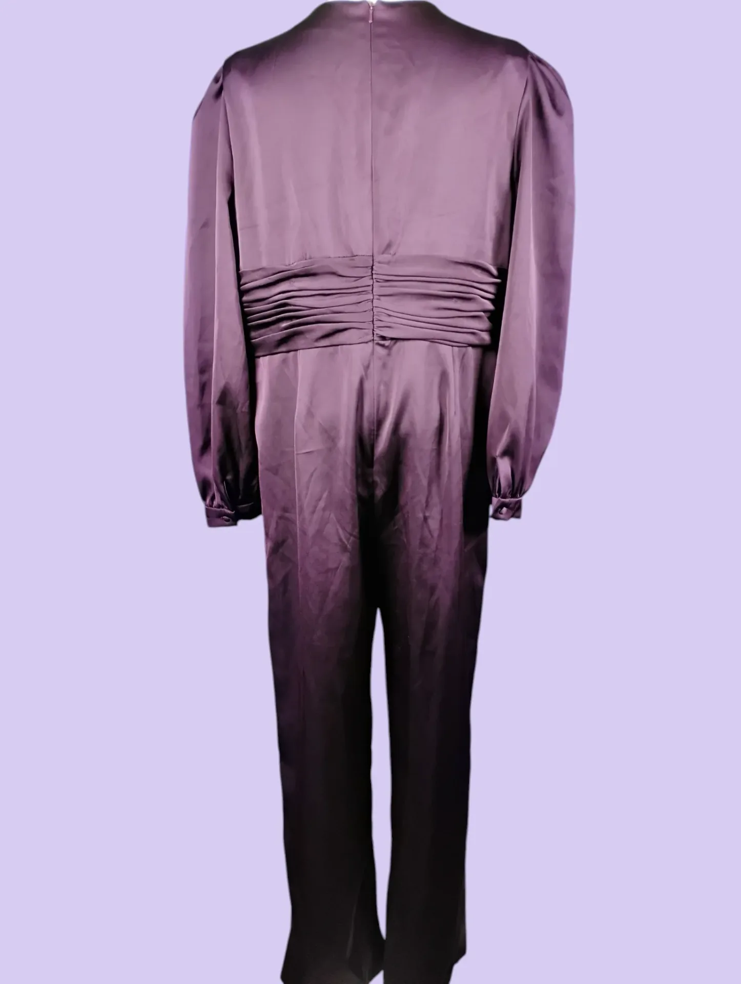 IEENA for Mac Duggal Plum Deep V Puff Sleeve Twist Front Jumpsuit Sz 14 thumbnail 7
