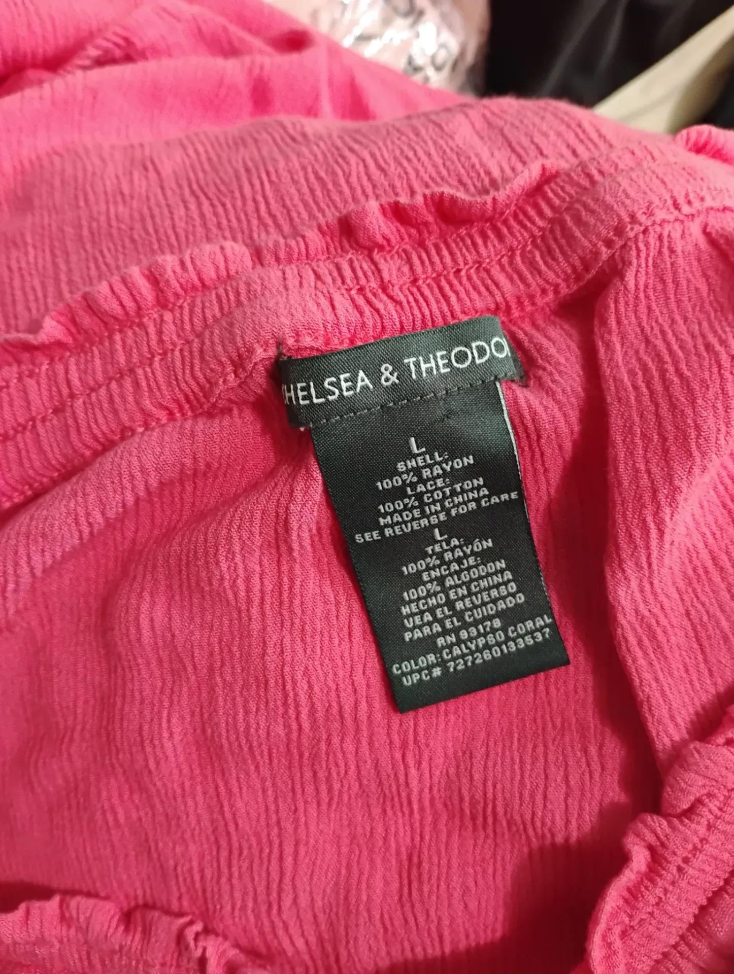 Chelsea & Theodo Hot Pink Off Shoulder Top Crochet Lace Sleeves Size L thumbnail 5