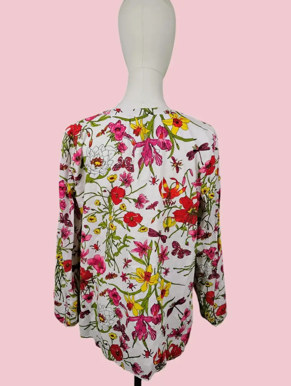 Talbots Women's L Floral Insect Print V-Neck Long Sleeve Blouse Top thumbnail 4