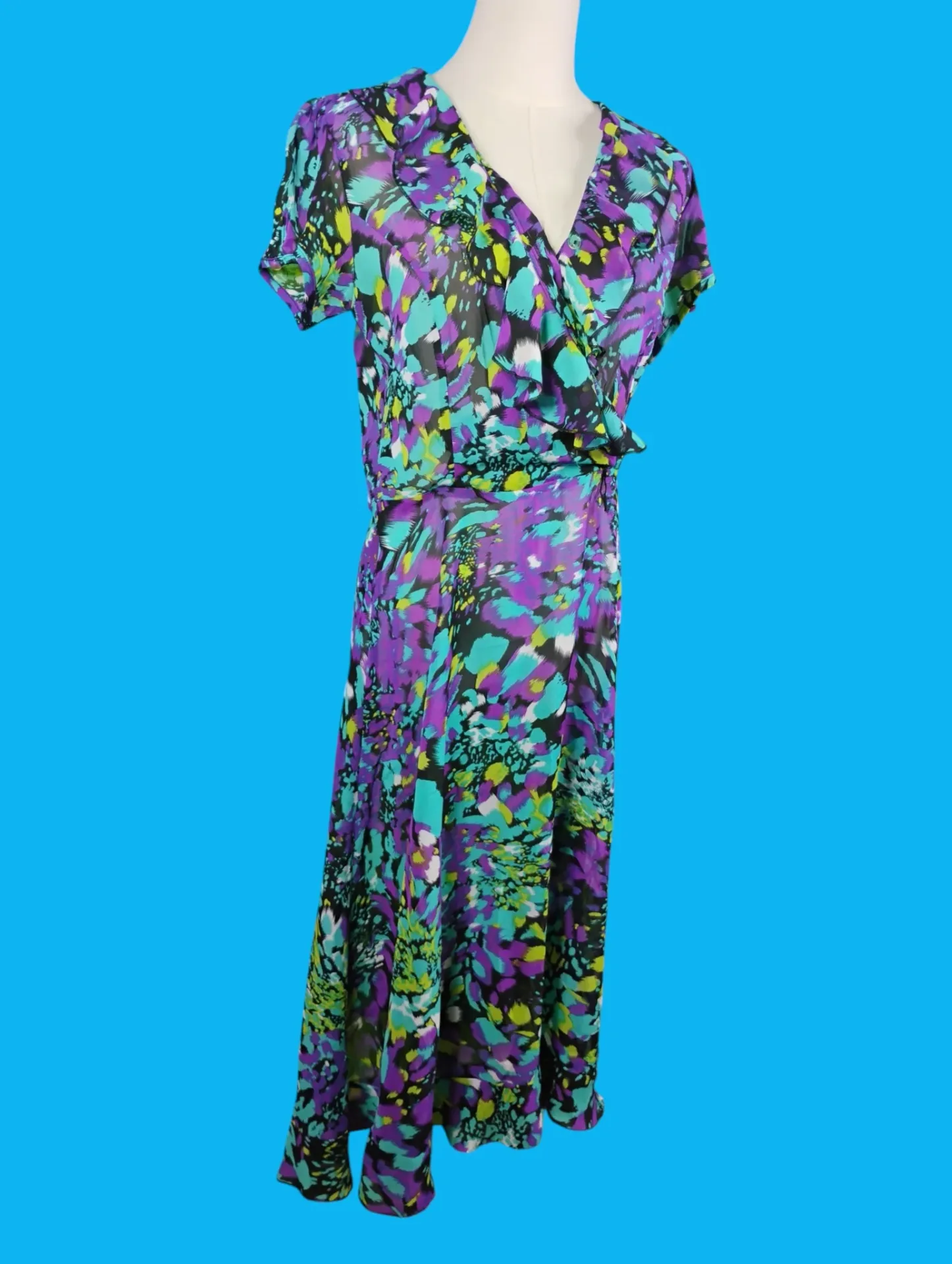 J.B.S. LTD. Women's Multicolor Abstract Print Wrap V-Neck Midi Dress thumbnail 3