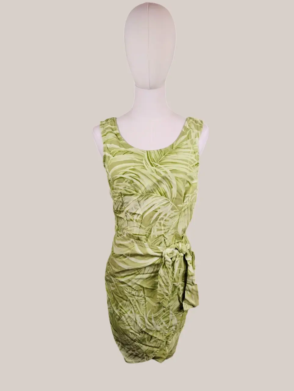 Caribbean Joe Petite Tropical Leaf Tie Waist Sleeveless Dress Size M
