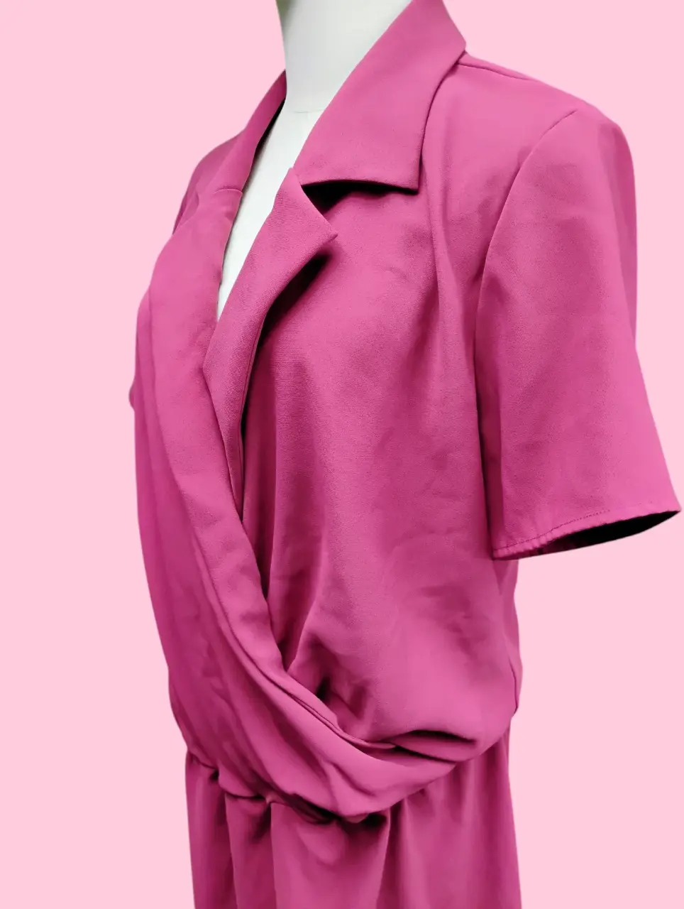 Amanda Uprichard Magenta Short Sleeve Collared V-Neck Wrap Dress thumbnail 3