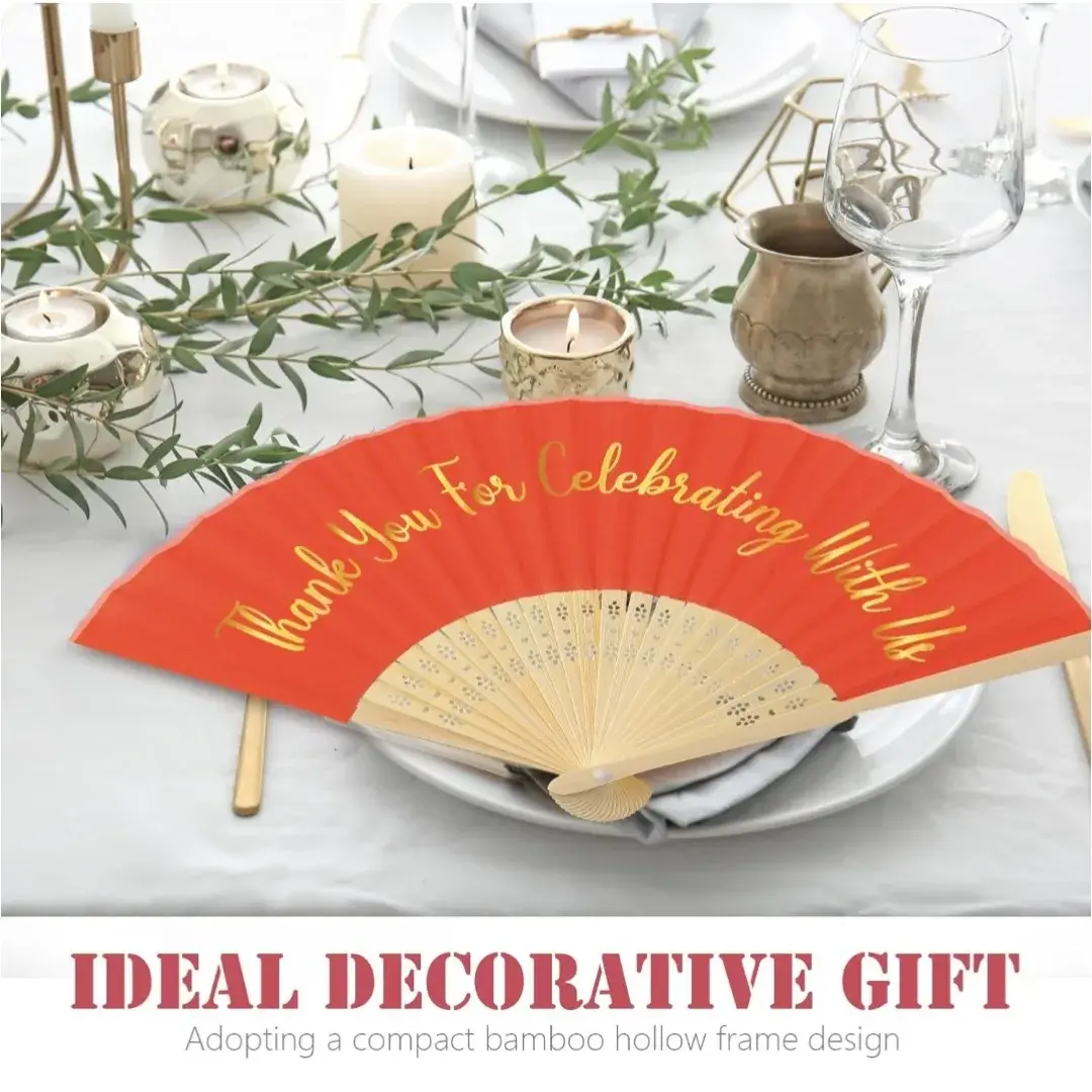 Jetec 50 Pcs Orange Bamboo Silk Hand Fans Wedding Party Favors
