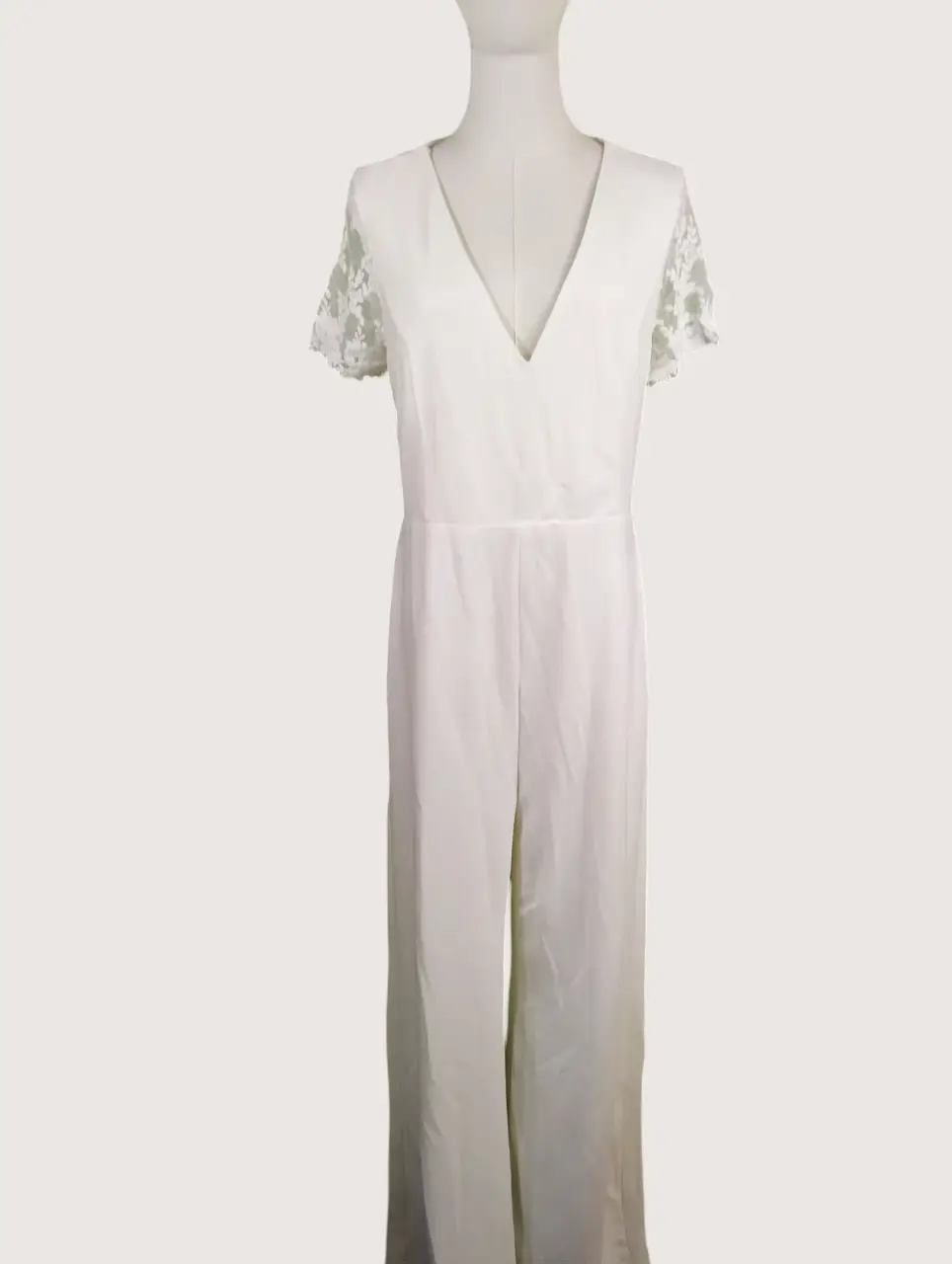 Lulus Ivory Lace Sleeve V-Neck Elegant Bridal Jumpsuit Women's XL NWOT thumbnail 6