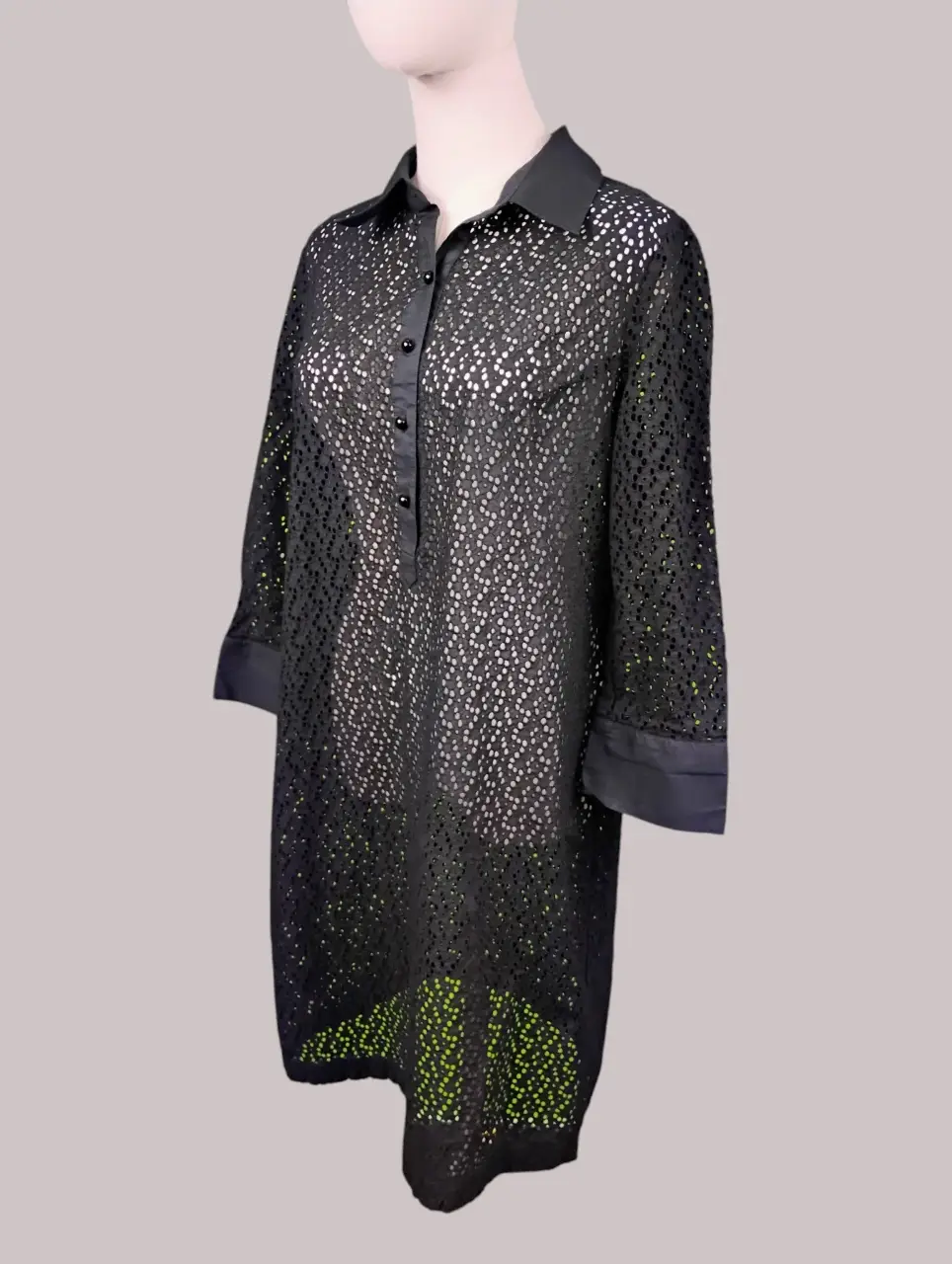 Talbots Black Open Knit Collared 3/4 Sleeve Tunic Dress Size 14 thumbnail 2