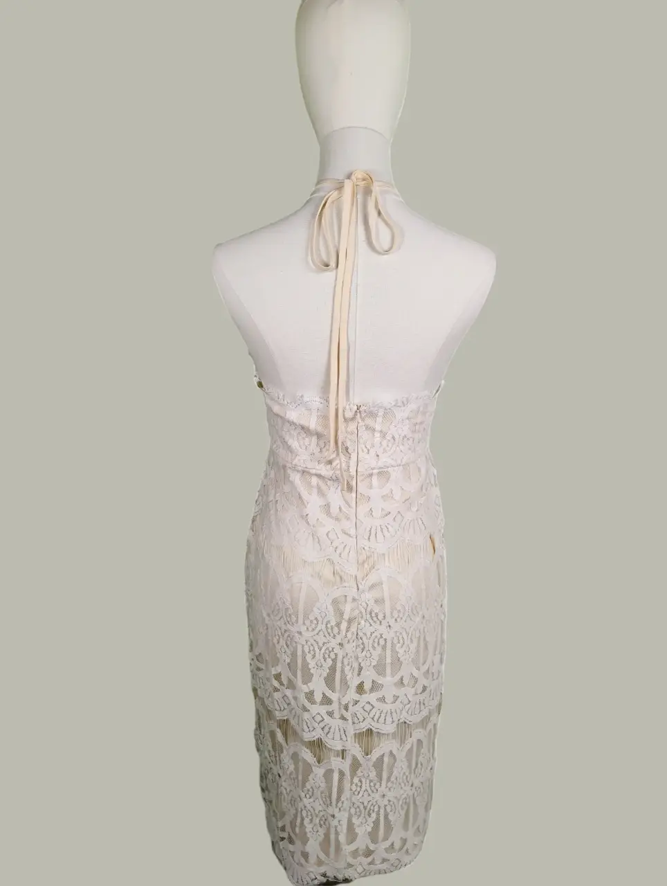 White Lace Halter Neck Midi Dress Women's XL Elegant Cocktail Party thumbnail 2