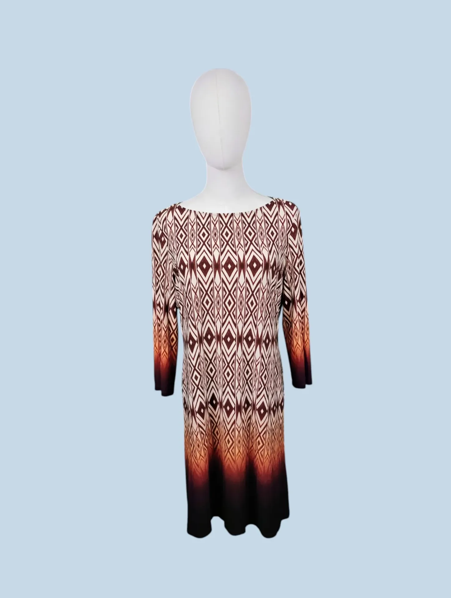 London Times Petites 14P Geometric Ombre 3/4 Sleeve Shift Dress